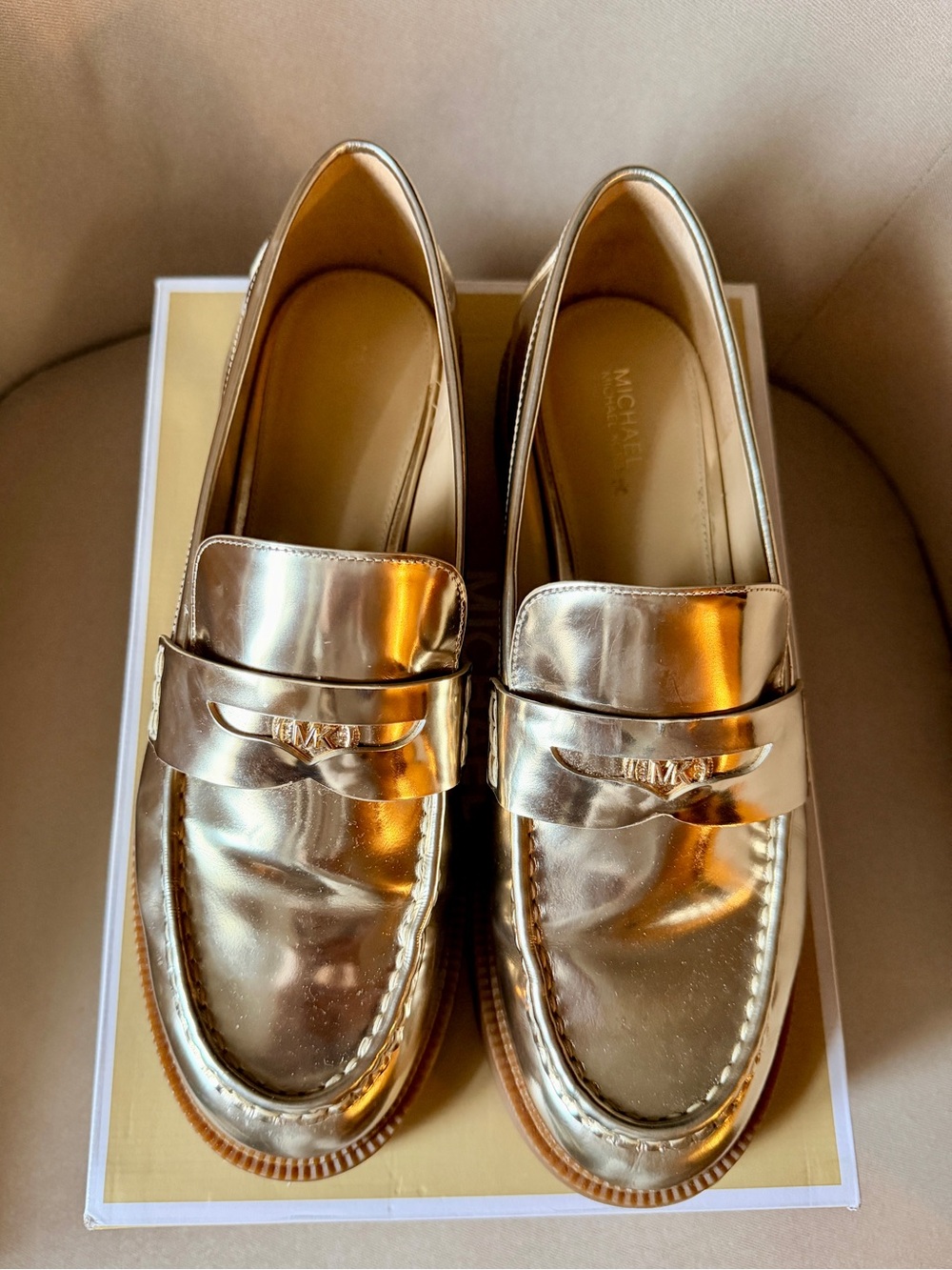 Michael Kors Eden Loafer, Soft Metallic Gold - Leather- Womenβs Size 10